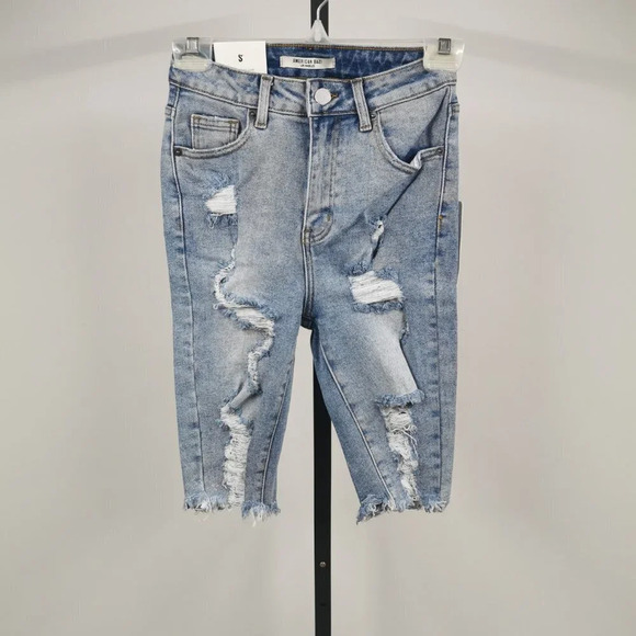AMERICAN Bazi  High Rise Bermuda Distressed Shorts - Picture 2 of 5
